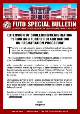 FUTD provides more information on the registration process & extends the screening/registration period.