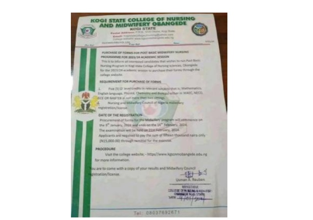 Admission Form for Kogi State College of Nursing and Midwifery, 2023–2024