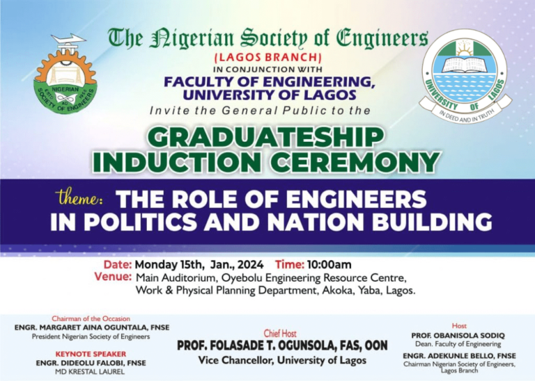 Engineering graduates' induction ceremony at UNILAG in 2021–2022 is scheduled.