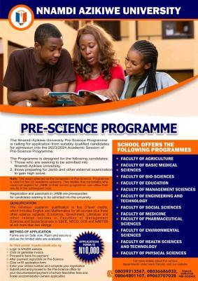Admission Form for UNIZIK Pre-Science Program, 2023–2024